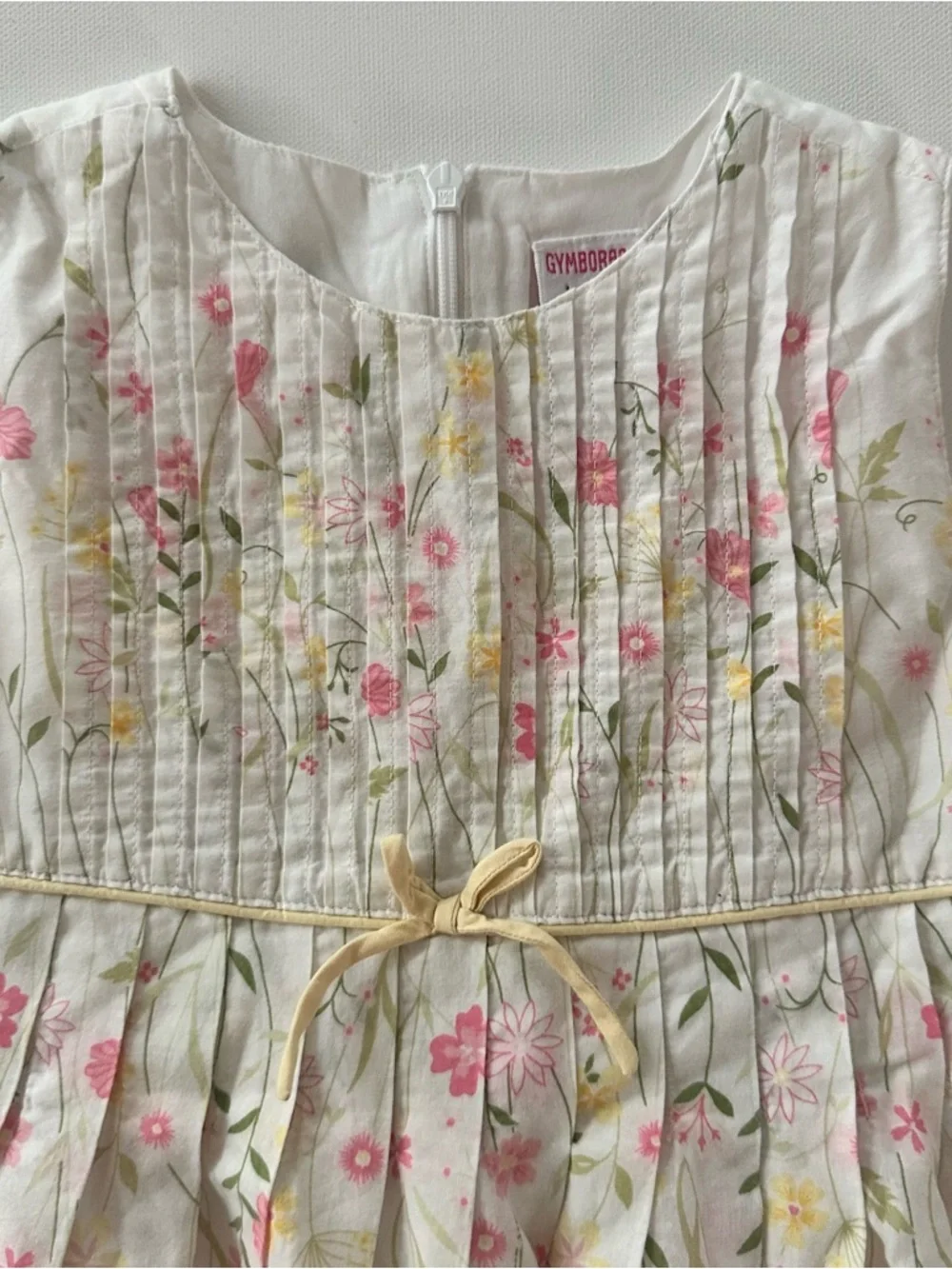 Gymboree Vintage 2T Toddler Girl White Floral Pin-Tuck Tie-Waist Pleated Dress
